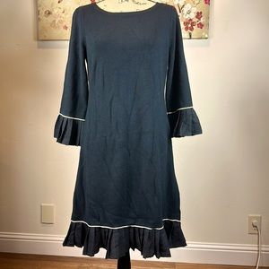 Ann Taylor Womens Ruffle Hem Sleeve Dress Size  M Black Whit Knit